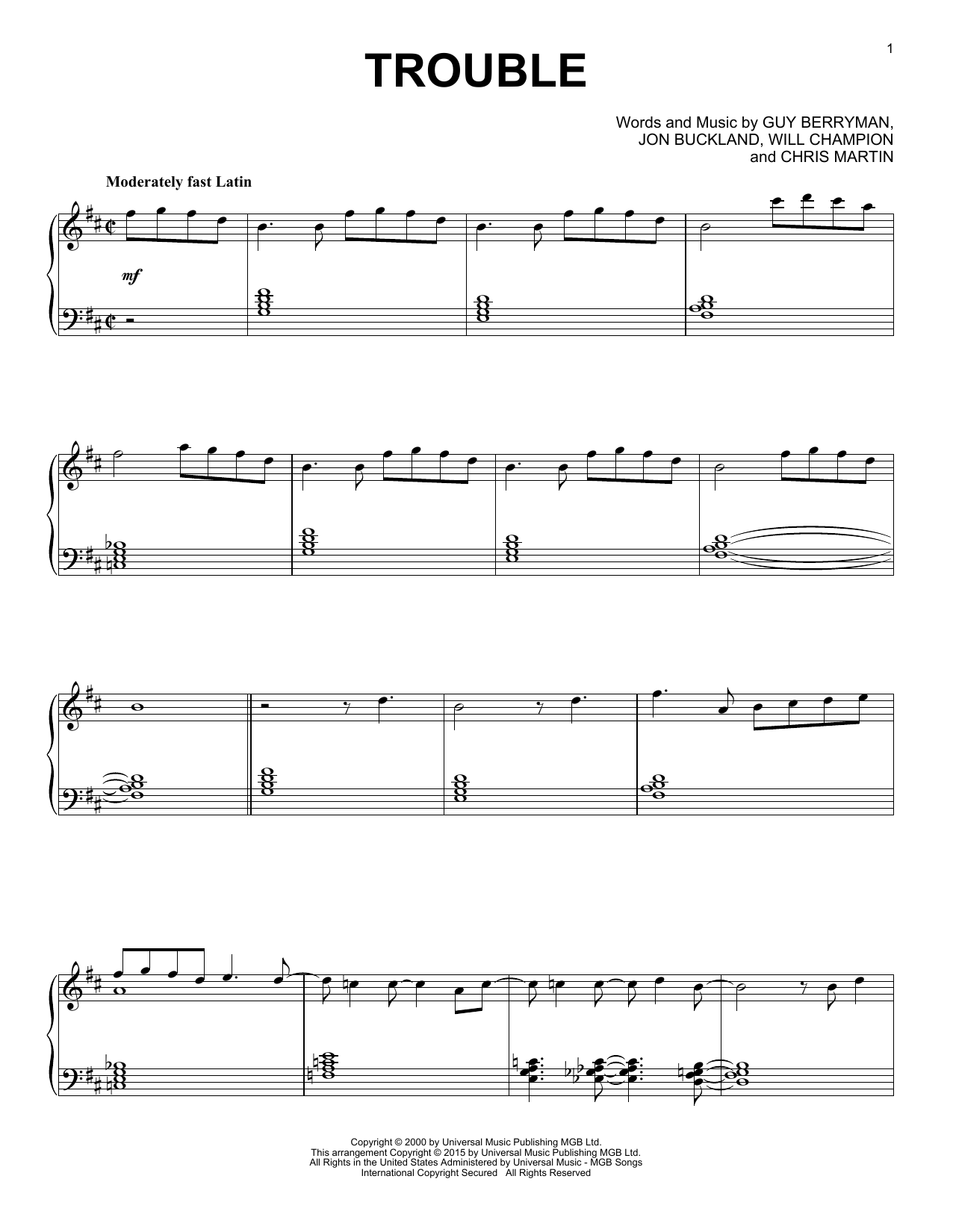 Coldplay Trouble [Jazz version] Sheet Music Notes & Chords for Piano - Download or Print PDF