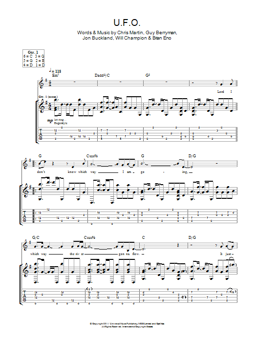 Coldplay U.F.O. Sheet Music Notes & Chords for Guitar Tab - Download or Print PDF