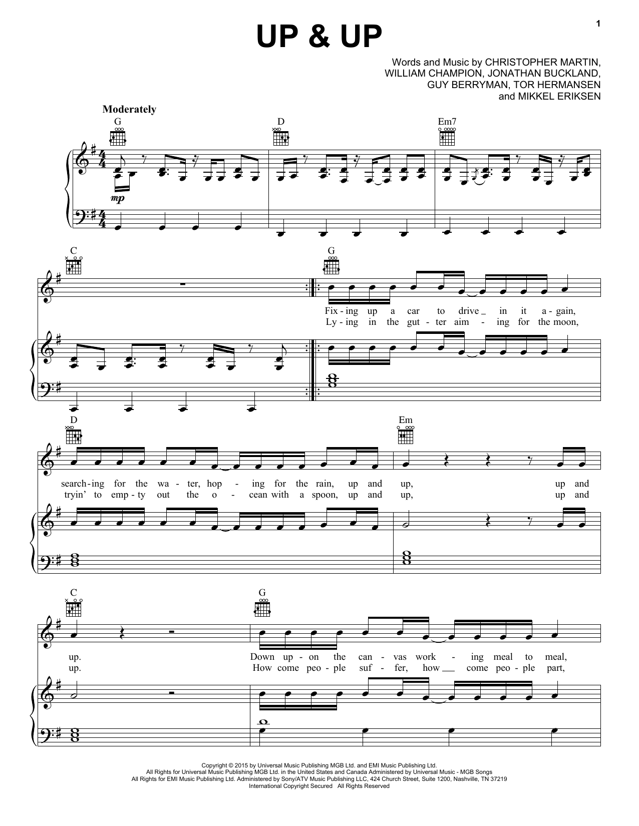 Coldplay Up & Up Sheet Music Notes & Chords for Lyrics & Chords - Download or Print PDF