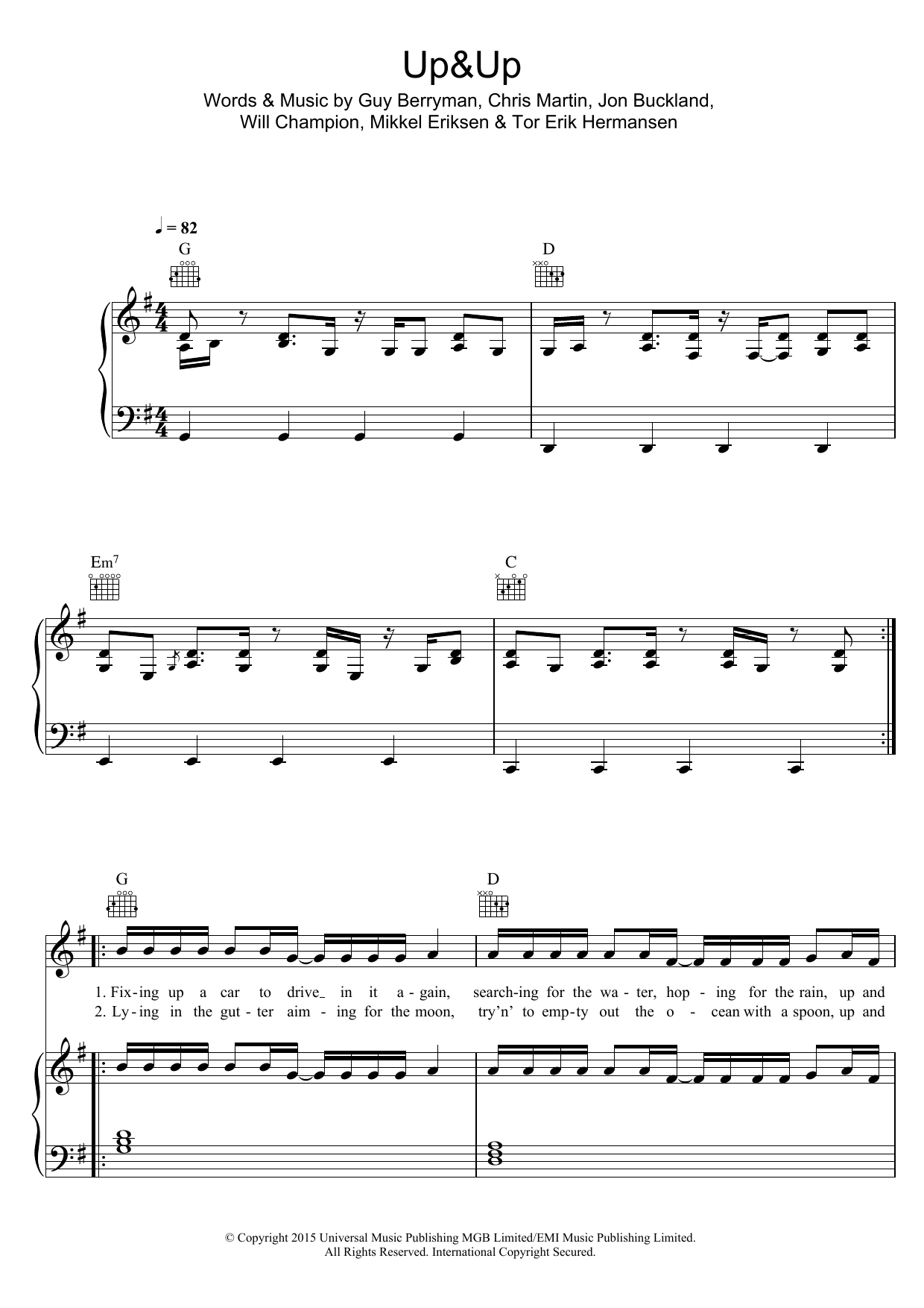 Coldplay Up and Up Sheet Music Notes & Chords for Lyrics & Chords - Download or Print PDF