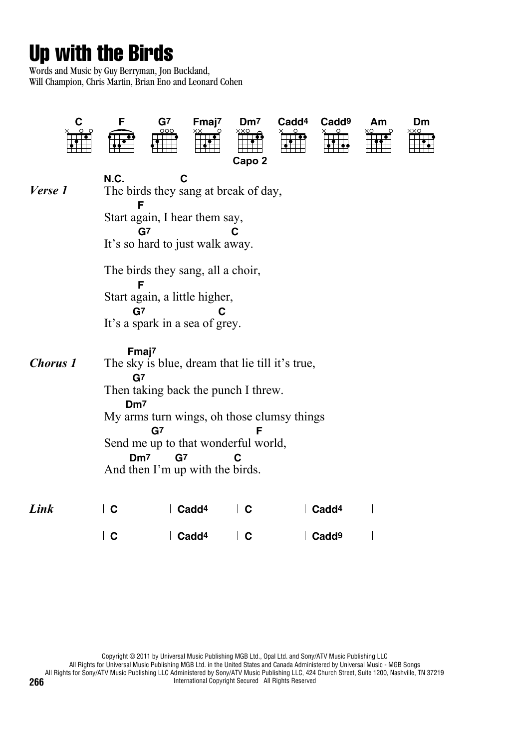 Coldplay Up With The Birds Sheet Music Notes & Chords for Piano, Vocal & Guitar (Right-Hand Melody) - Download or Print PDF