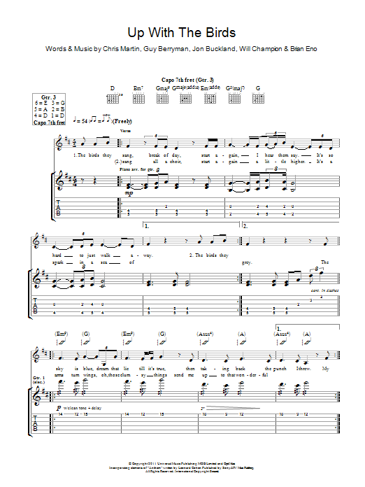 Coldplay Up With The Birds Sheet Music Notes & Chords for Guitar Tab - Download or Print PDF