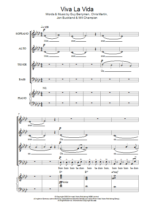 Coldplay Viva La Vida (arr. Christopher Hussey) Sheet Music Notes & Chords for SATB - Download or Print PDF