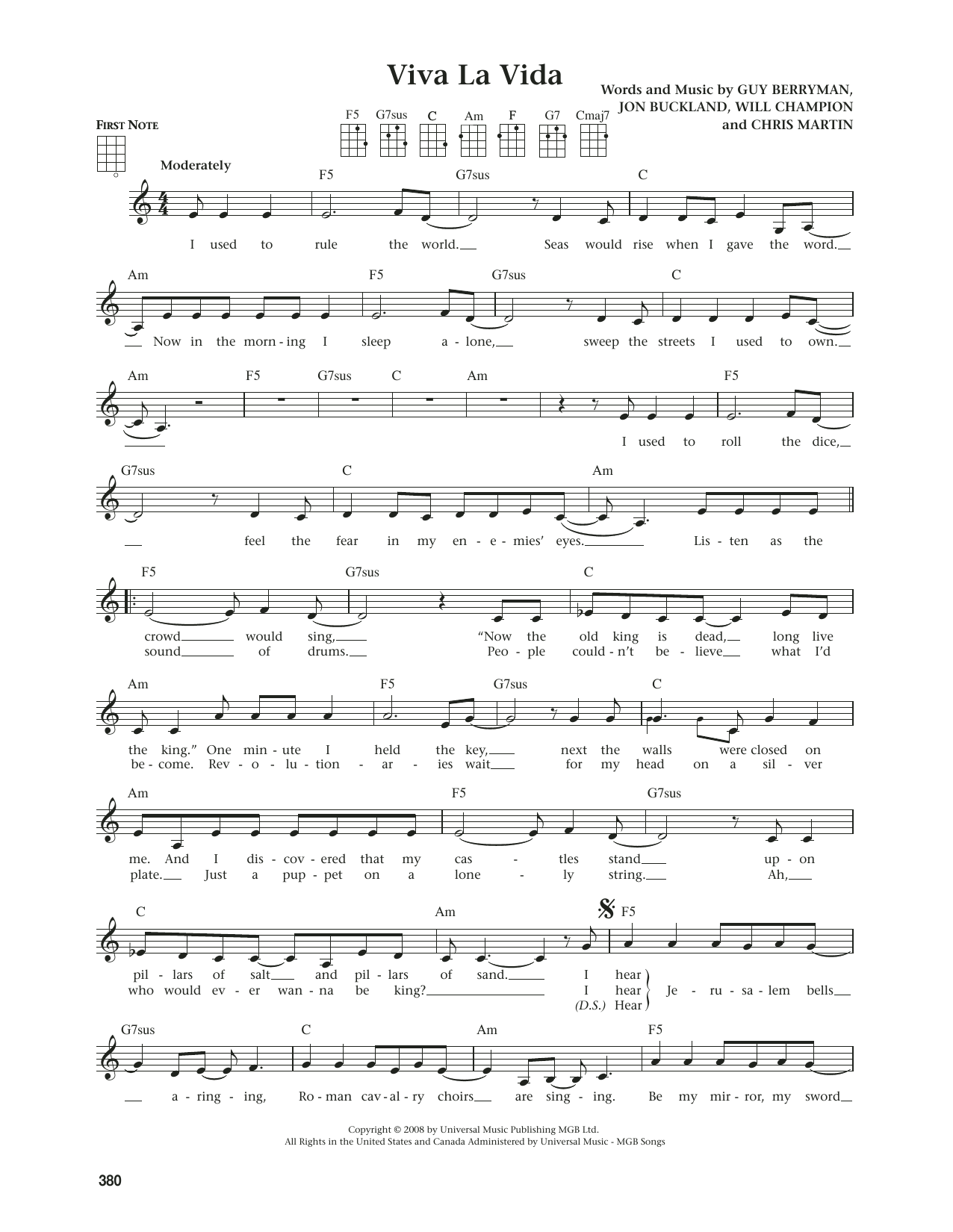 Coldplay Viva La Vida (from The Daily Ukulele) (arr. Jim Beloff) Sheet Music Notes & Chords for Ukulele - Download or Print PDF