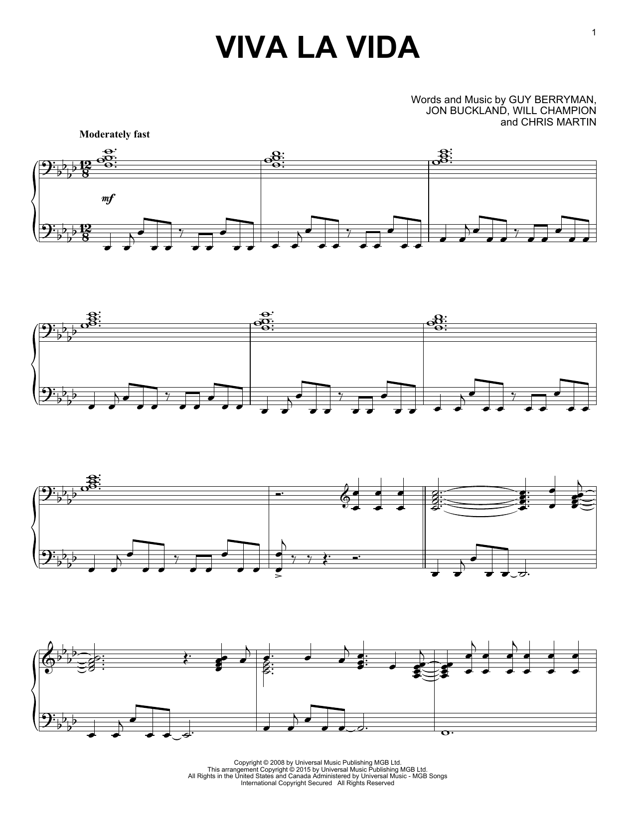 Coldplay Viva La Vida [Jazz version] Sheet Music Notes & Chords for Piano - Download or Print PDF