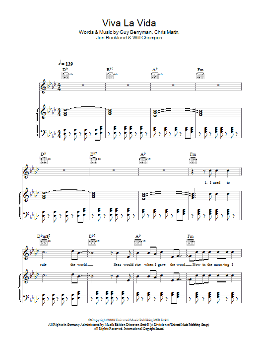 Coldplay Viva La Vida Sheet Music Notes & Chords for Piano Duet - Download or Print PDF
