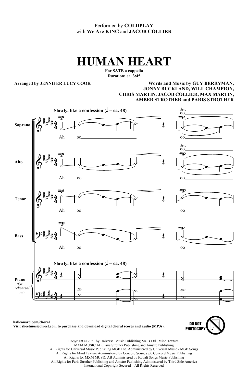 Coldplay, We Are KING, and Jacob Collier Human Heart (arr. Jennifer Lucy Cook) Sheet Music Notes & Chords for SATB Choir - Download or Print PDF