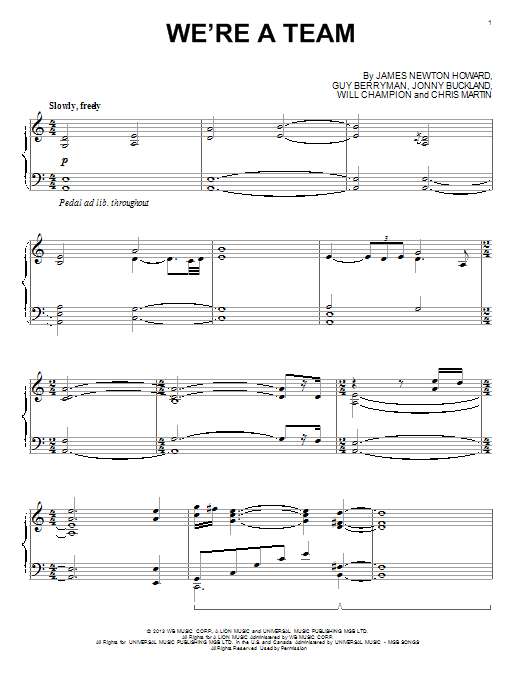 Coldplay We're A Team Sheet Music Notes & Chords for Piano - Download or Print PDF