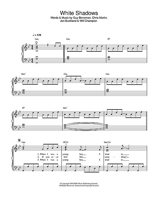 Preview Coldplay White Shadows Rock sheet music, notes and chords for Melody Line, Lyrics & Chords, SKU: 33918 White Shadows sheet music