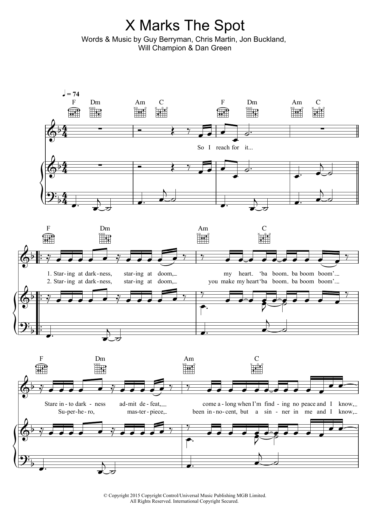 Coldplay X Marks The Spot Sheet Music Notes & Chords for Lyrics & Chords - Download or Print PDF