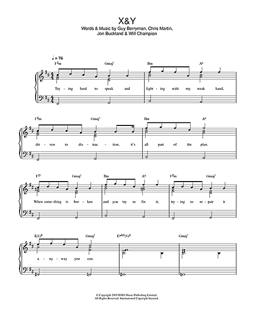 Coldplay X&Y Sheet Music Notes & Chords for Melody Line, Lyrics & Chords - Download or Print PDF