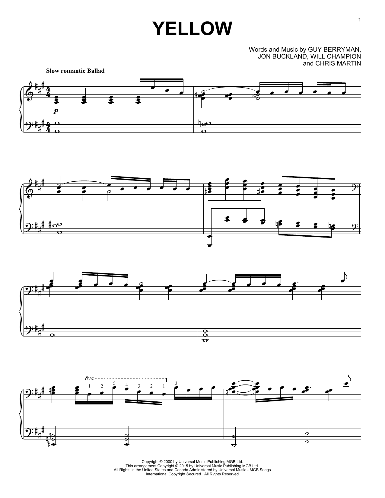 Coldplay Yellow [Jazz version] Sheet Music Notes & Chords for Piano - Download or Print PDF