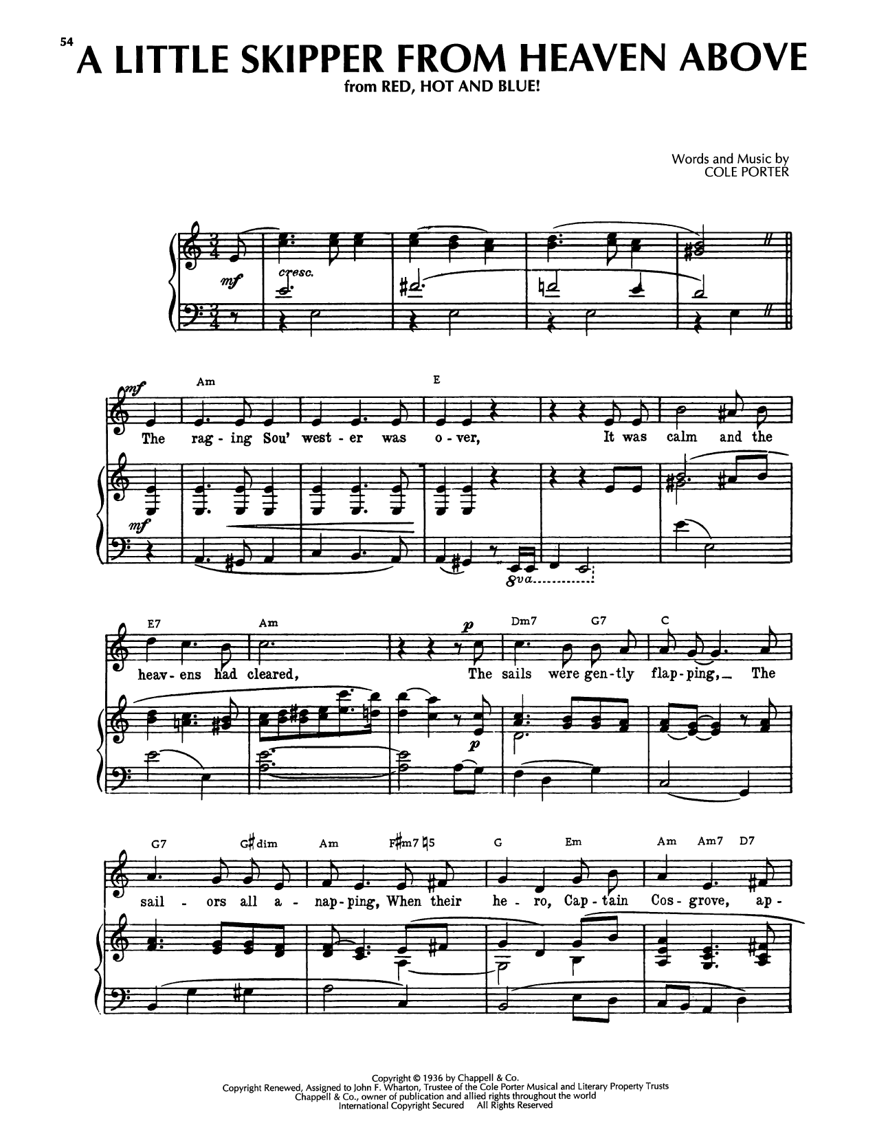 Cole Porter A Little Skipper From Heaven Above (from Red, Hot, And Blue) Sheet Music Notes & Chords for Piano, Vocal & Guitar Chords (Right-Hand Melody) - Download or Print PDF