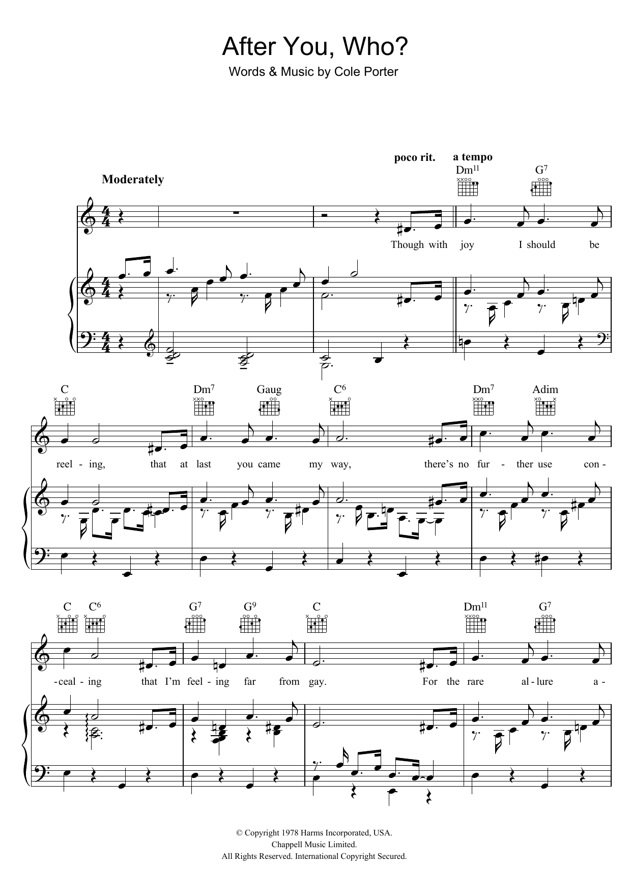 Cole Porter After You, Who? Sheet Music Notes & Chords for Piano, Vocal & Guitar (Right-Hand Melody) - Download or Print PDF