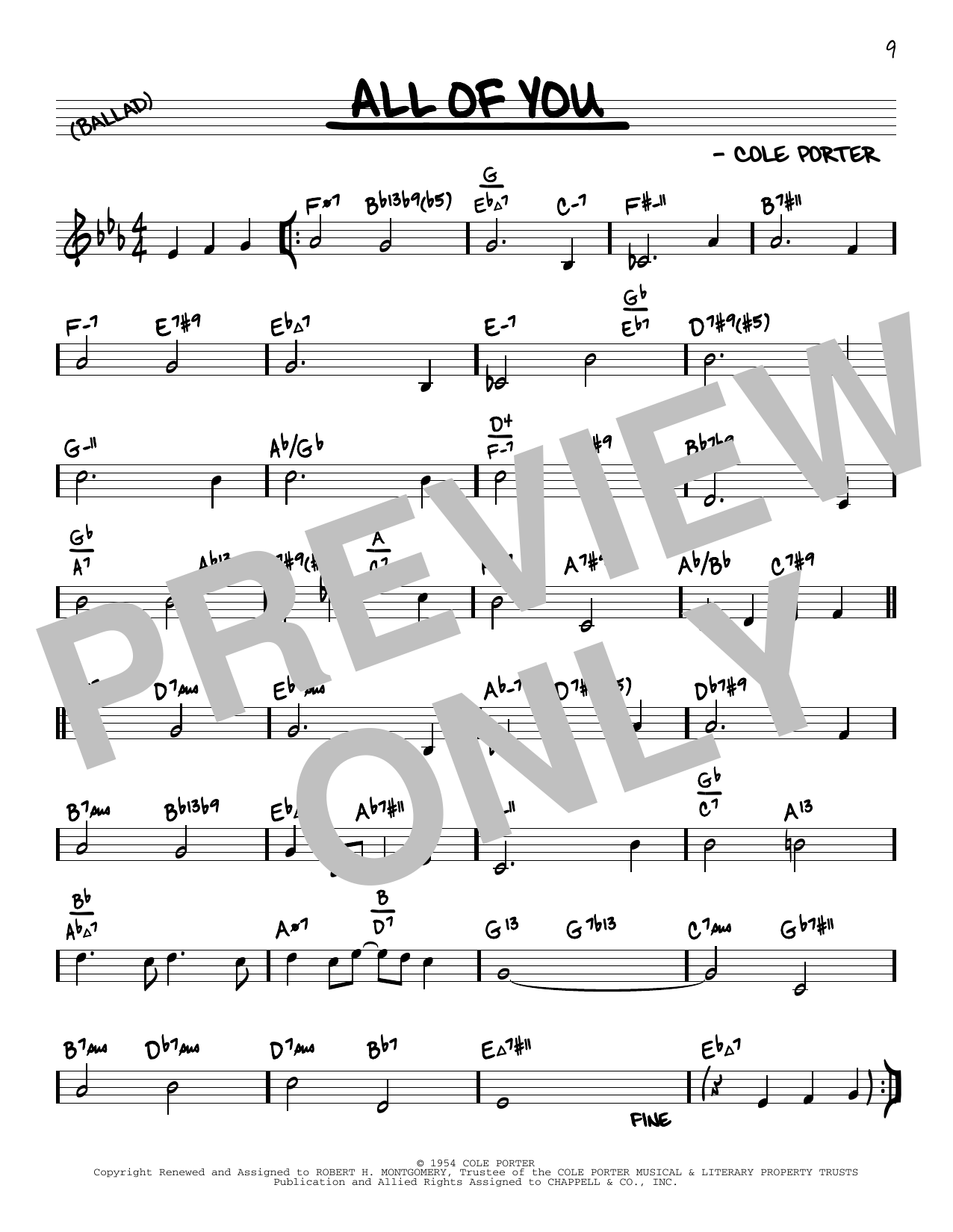 Cole Porter All Of You (arr. David Hazeltine) Sheet Music Notes & Chords for Real Book – Enhanced Chords - Download or Print PDF