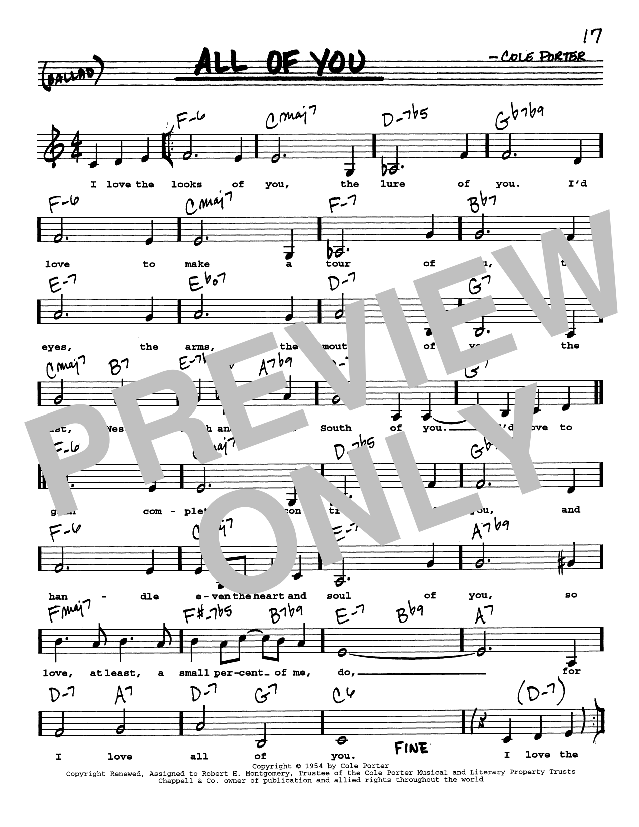 Cole Porter All Of You (Low Voice) Sheet Music Notes & Chords for Real Book – Melody, Lyrics & Chords - Download or Print PDF