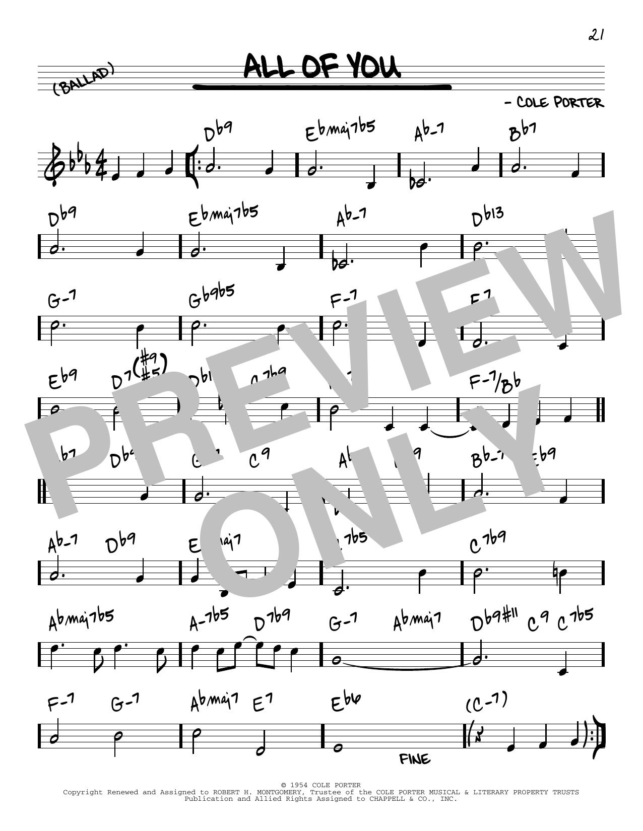 Cole Porter All Of You [Reharmonized version] (arr. Jack Grassel) Sheet Music Notes & Chords for Real Book – Melody & Chords - Download or Print PDF