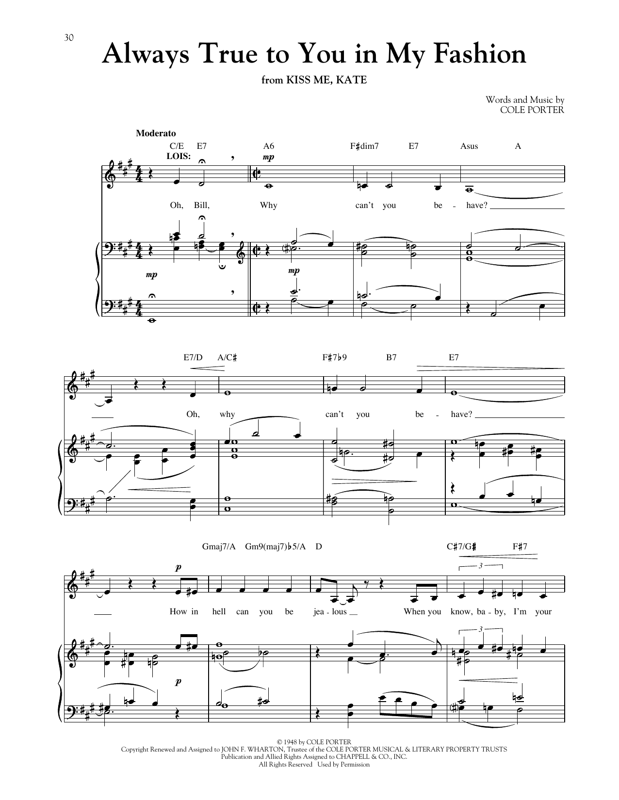 Cole Porter Always True To You In My Fashion (from Kiss Me Kate) (arr. Louise Lerch) Sheet Music Notes & Chords for Piano & Vocal - Download or Print PDF