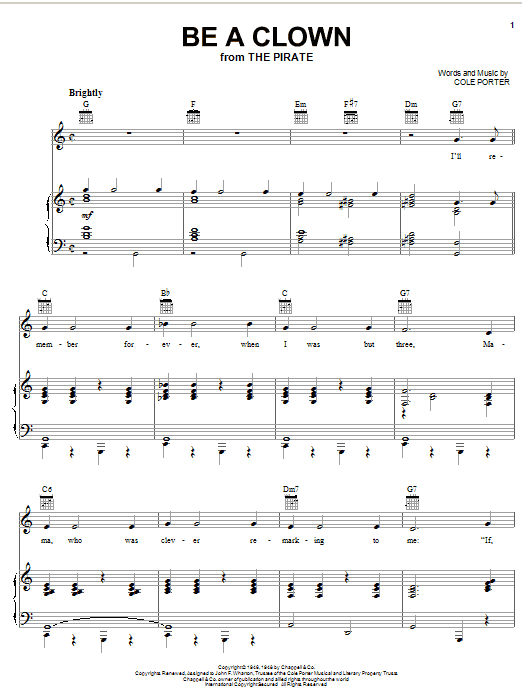 Cole Porter Be A Clown Sheet Music Notes & Chords for Piano, Vocal & Guitar (Right-Hand Melody) - Download or Print PDF