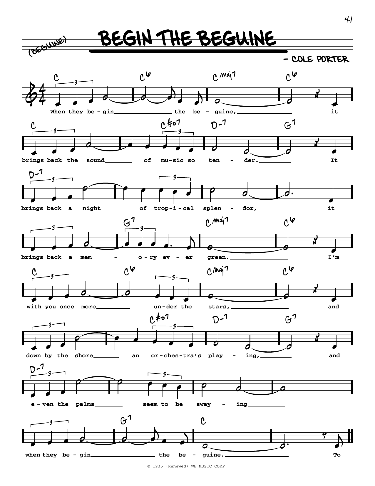 Cole Porter Begin The Beguine (High Voice) Sheet Music Notes & Chords for Real Book – Melody, Lyrics & Chords - Download or Print PDF