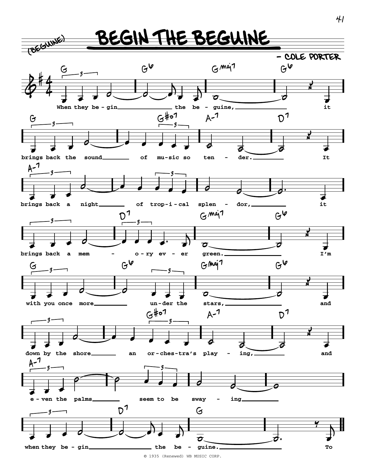 Cole Porter Begin The Beguine (Low Voice) Sheet Music Notes & Chords for Real Book – Melody, Lyrics & Chords - Download or Print PDF