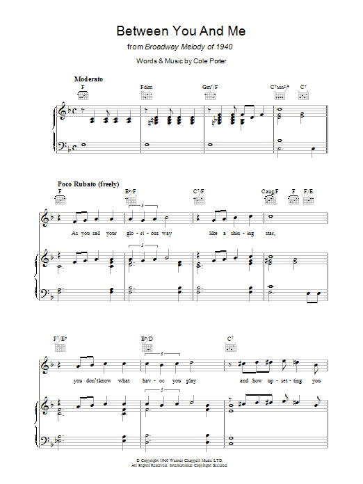 Cole Porter Between You And Me Sheet Music Notes & Chords for Piano, Vocal & Guitar (Right-Hand Melody) - Download or Print PDF