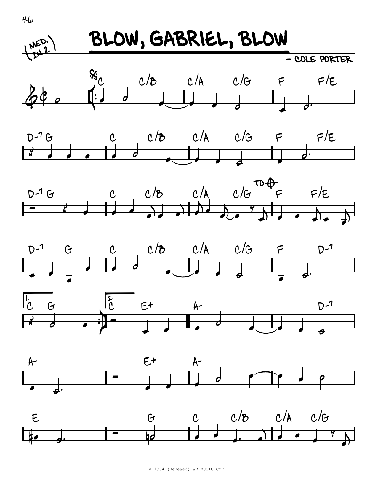 Cole Porter Blow, Gabriel, Blow Sheet Music Notes & Chords for Real Book – Melody & Chords - Download or Print PDF