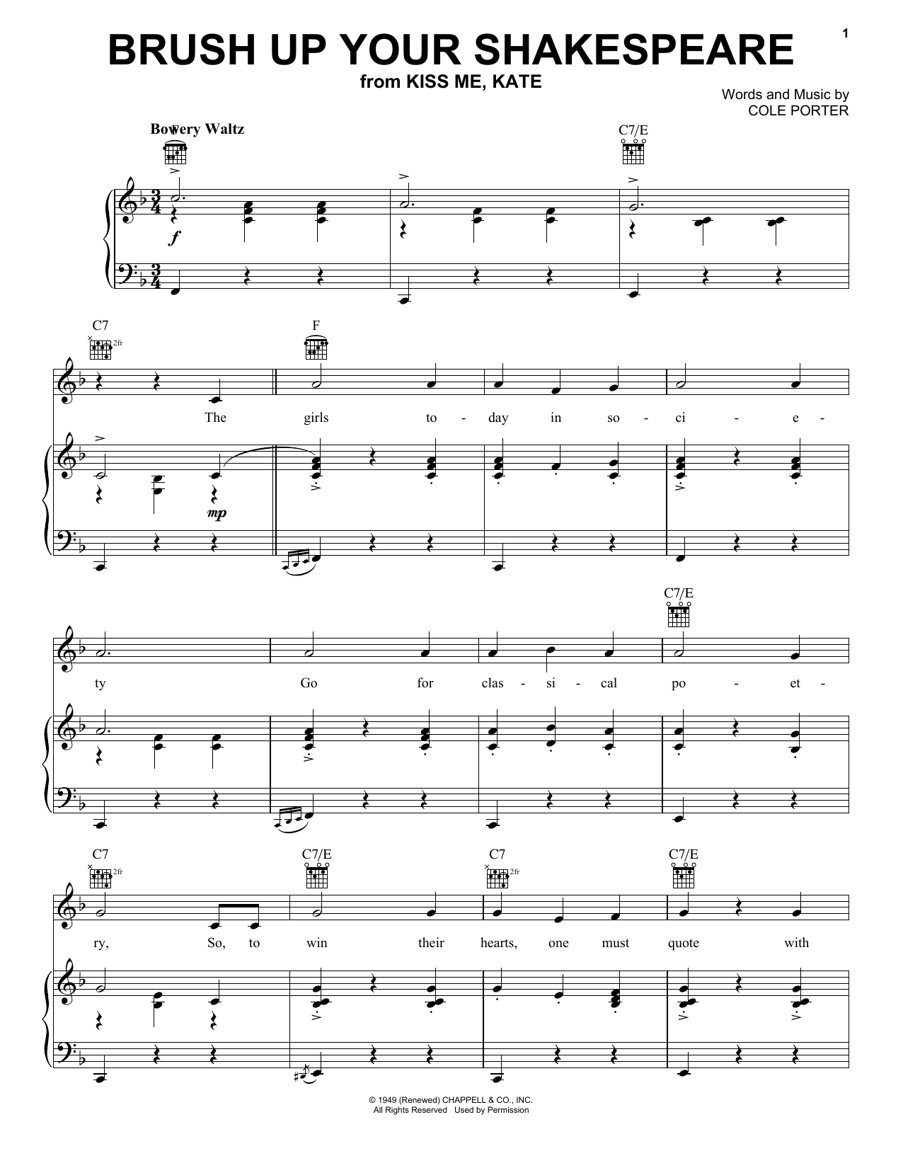 Cole Porter Brush Up Your Shakespeare (from Kiss Me, Kate) Sheet Music Notes & Chords for Piano, Vocal & Guitar (Right-Hand Melody) - Download or Print PDF