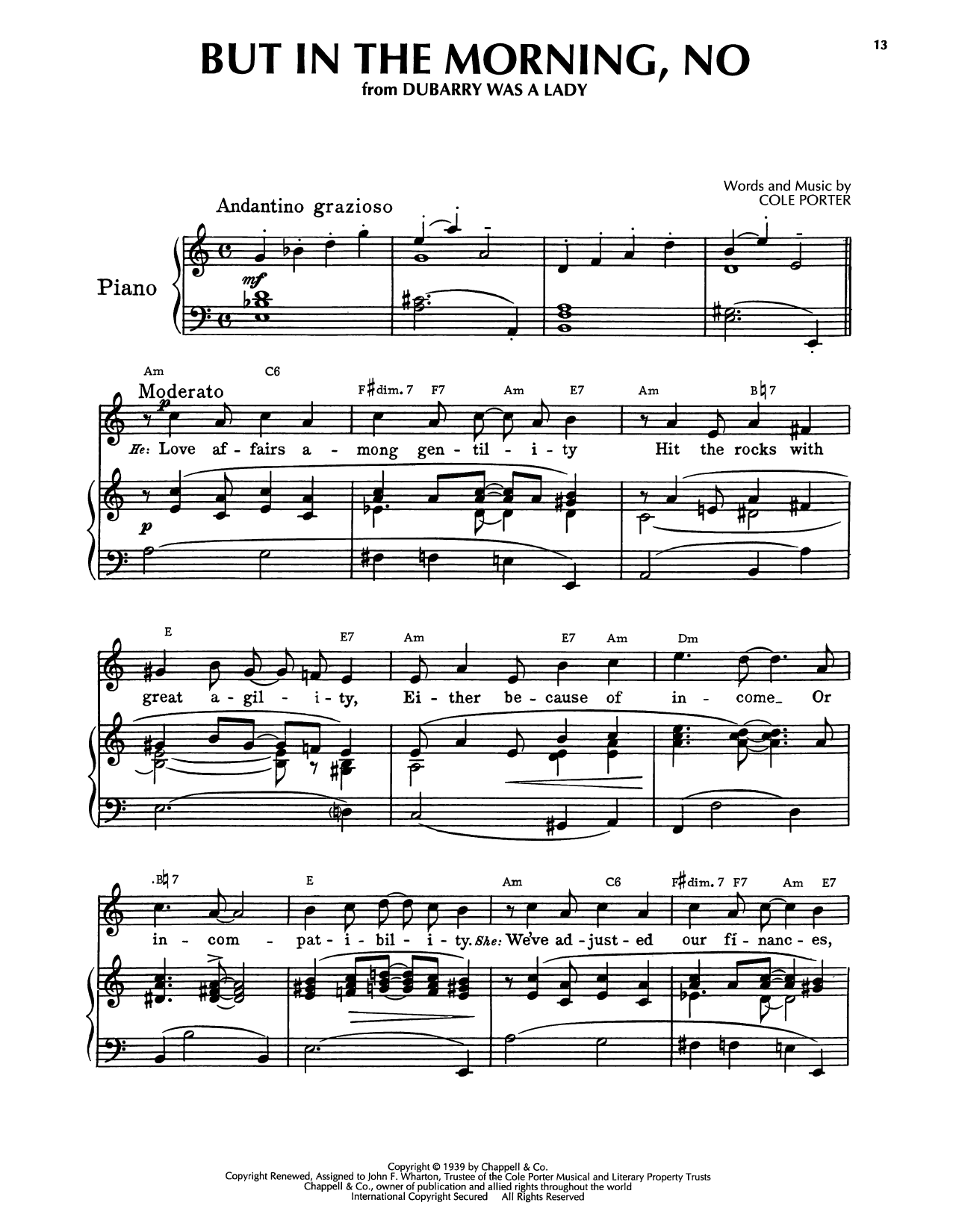 Cole Porter But In The Morning, No (DuBarry Was A Lady) Sheet Music Notes & Chords for Piano, Vocal & Guitar Chords (Right-Hand Melody) - Download or Print PDF