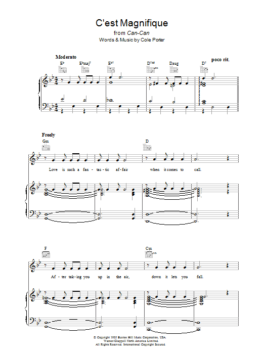 Cole Porter C'est Magnifique Sheet Music Notes & Chords for Melody Line, Lyrics & Chords - Download or Print PDF