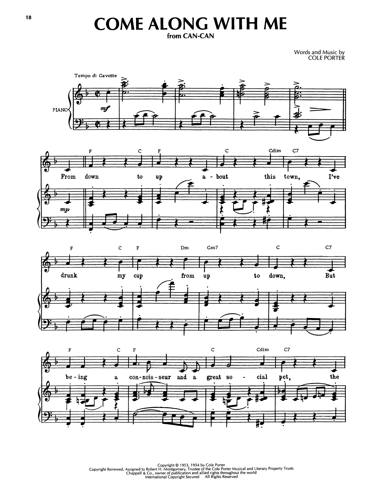 Cole Porter Come Along With Me (from Can-Can) Sheet Music Notes & Chords for Piano, Vocal & Guitar Chords (Right-Hand Melody) - Download or Print PDF