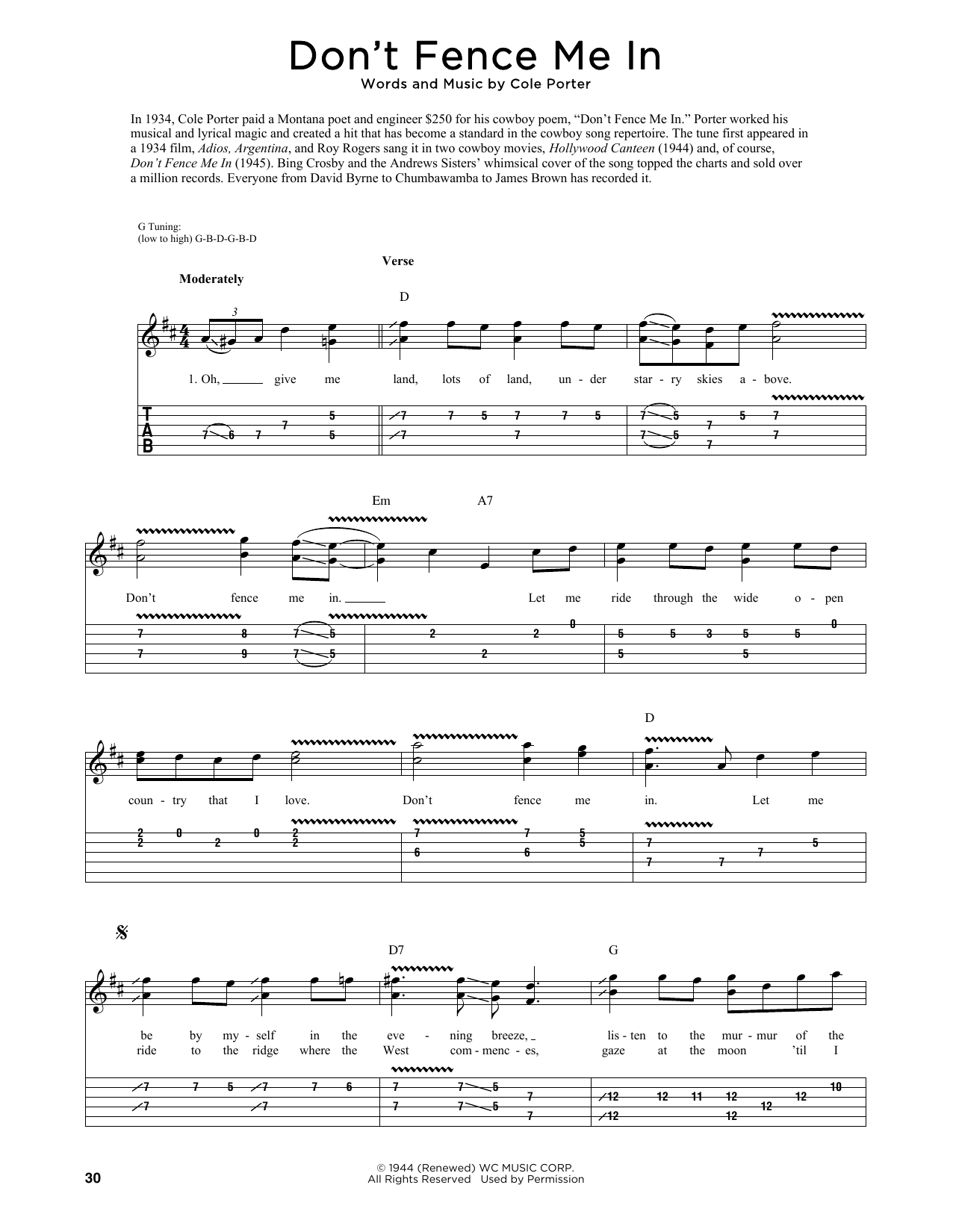 Cole Porter Don't Fence Me In (arr. Fred Sokolow) Sheet Music Notes & Chords for Guitar Tab - Download or Print PDF