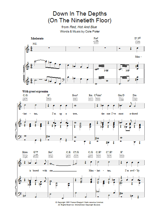 Cole Porter Down In The Depths (On The Ninetieth Floor) Sheet Music Notes & Chords for Melody Line, Lyrics & Chords - Download or Print PDF