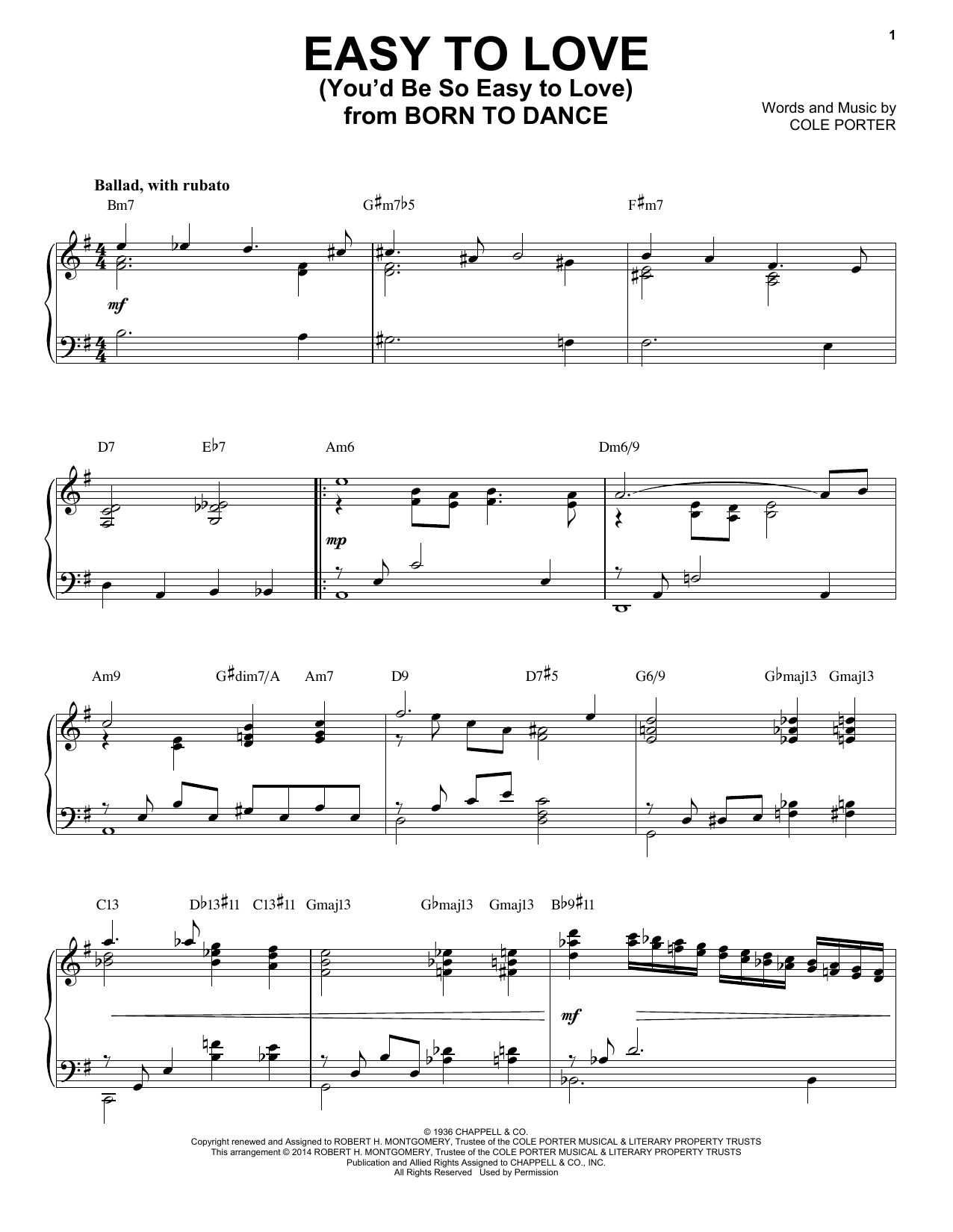 Cole Porter Easy To Love (You'd Be So Easy To Love) [Jazz version] (arr. Brent Edstrom) Sheet Music Notes & Chords for Piano - Download or Print PDF