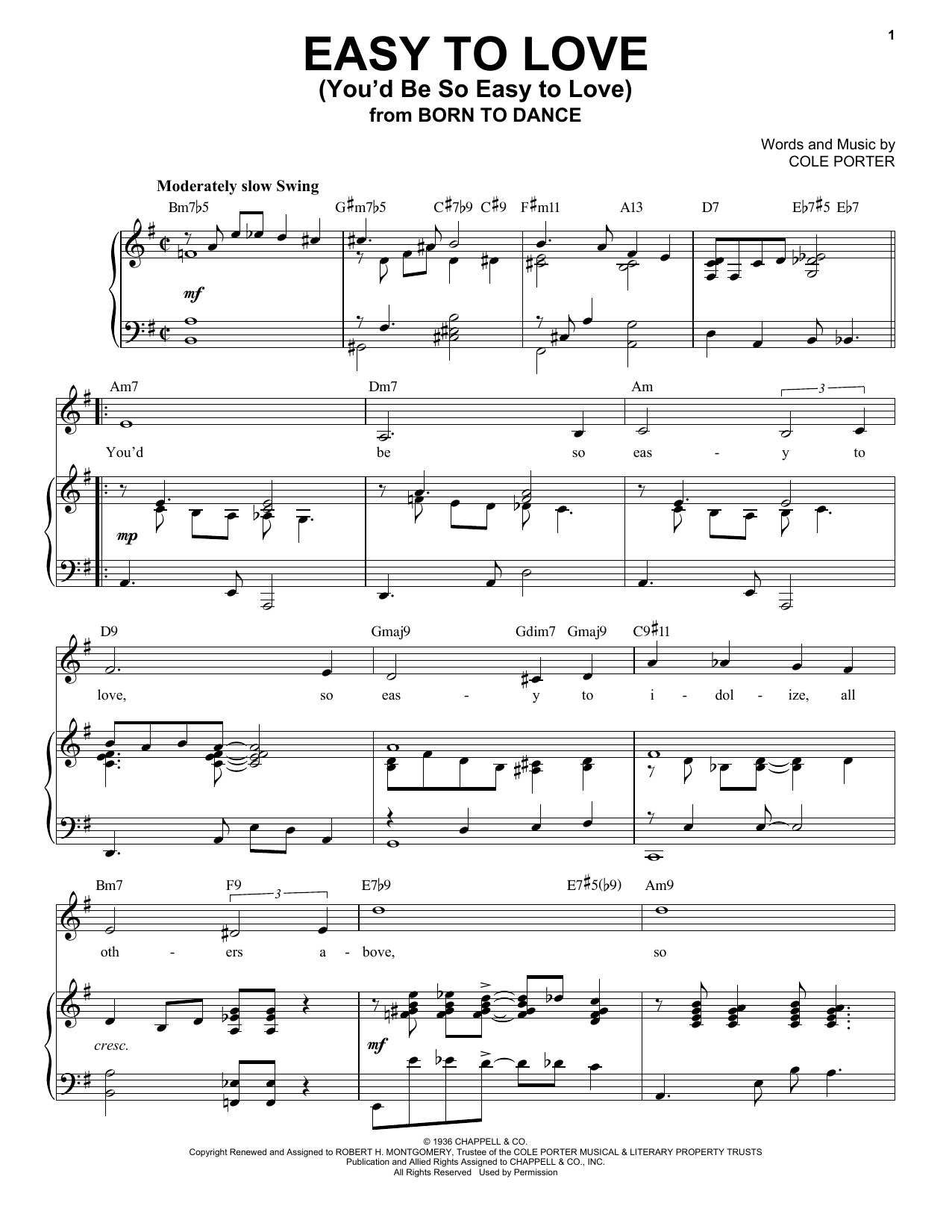 Cole Porter Easy To Love (You'd Be So Easy To Love) [Jazz version] (from Born To Dance) (arr. Brent Edstrom) Sheet Music Notes & Chords for Piano & Vocal - Download or Print PDF