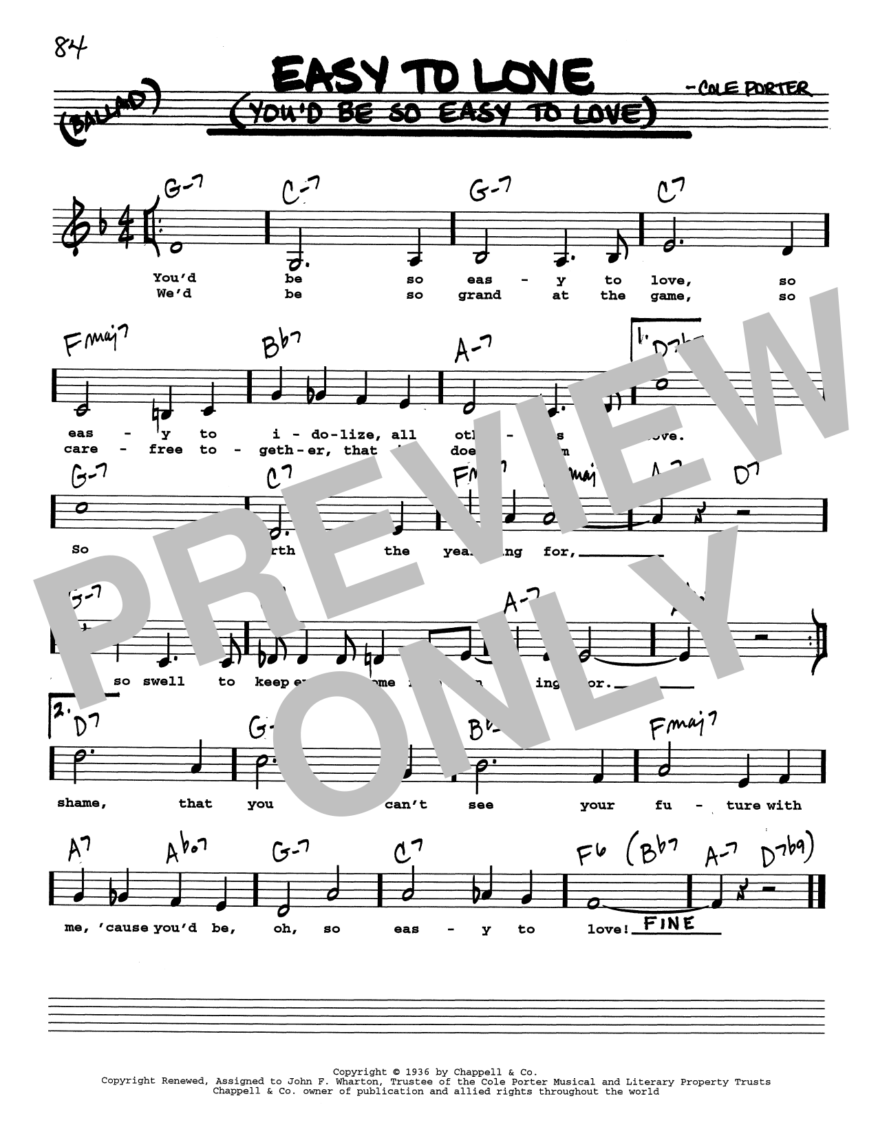 Cole Porter Easy To Love (You'd Be So Easy To Love) (Low Voice) Sheet Music Notes & Chords for Real Book – Melody, Lyrics & Chords - Download or Print PDF