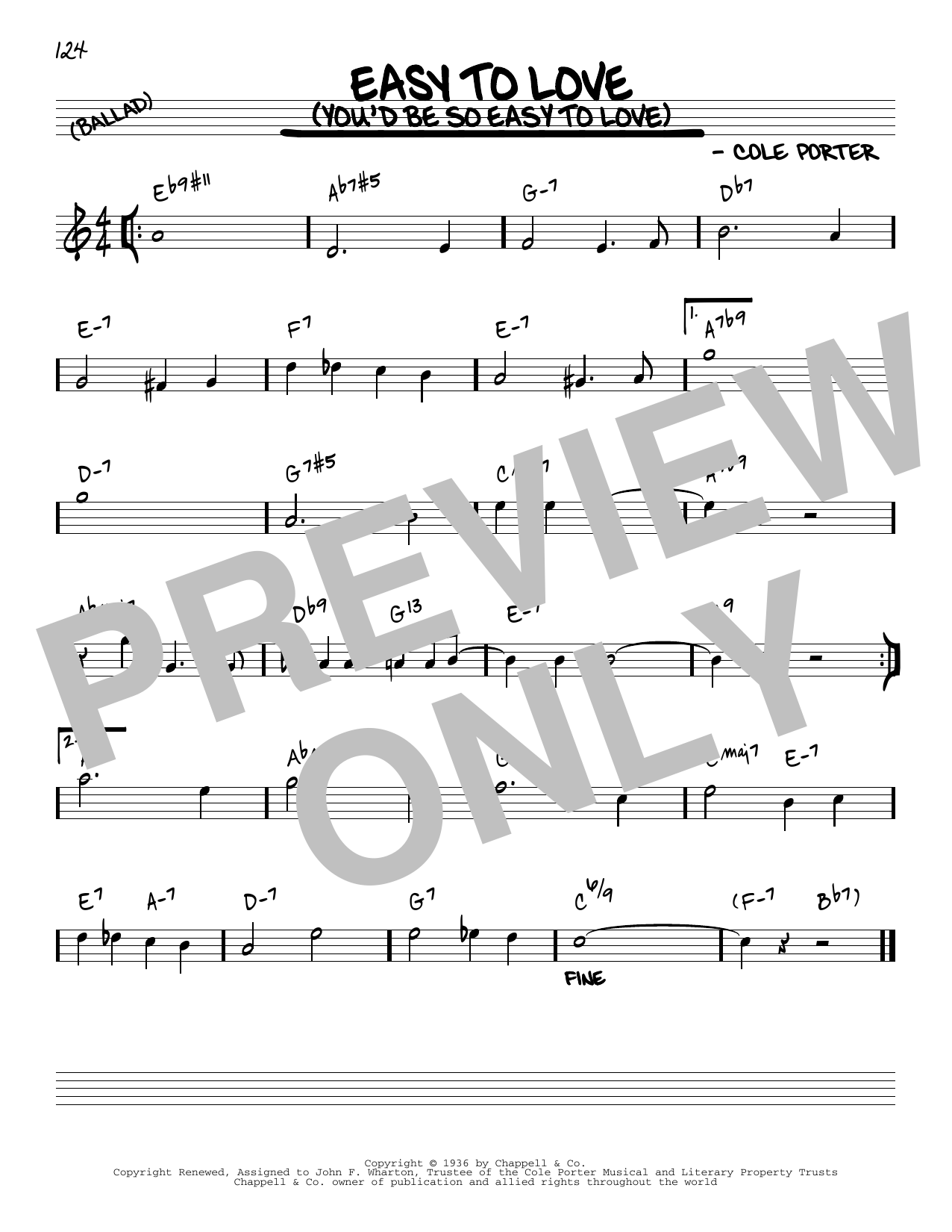 Cole Porter Easy To Love (You'd Be So Easy To Love) [Reharmonized version] (arr. Jack Grassel) Sheet Music Notes & Chords for Real Book – Melody & Chords - Download or Print PDF