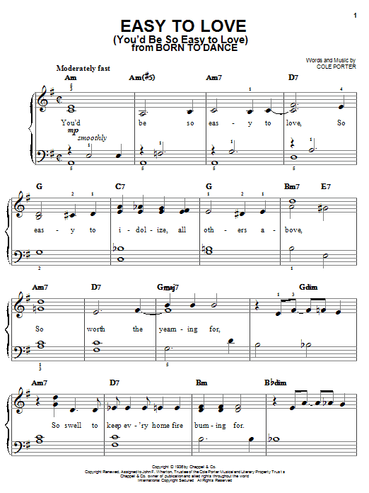 Cole Porter Easy To Love (You'd Be So Easy To Love) Sheet Music Notes & Chords for Very Easy Piano - Download or Print PDF