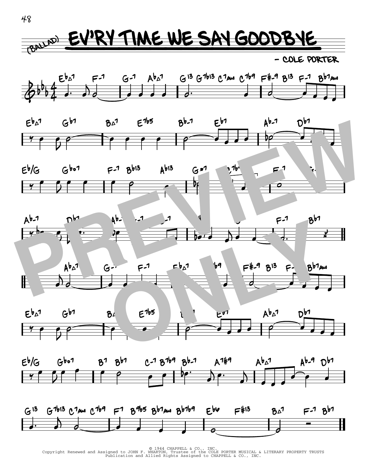 Cole Porter Ev'ry Time We Say Goodbye (arr. David Hazeltine) Sheet Music Notes & Chords for Real Book – Enhanced Chords - Download or Print PDF