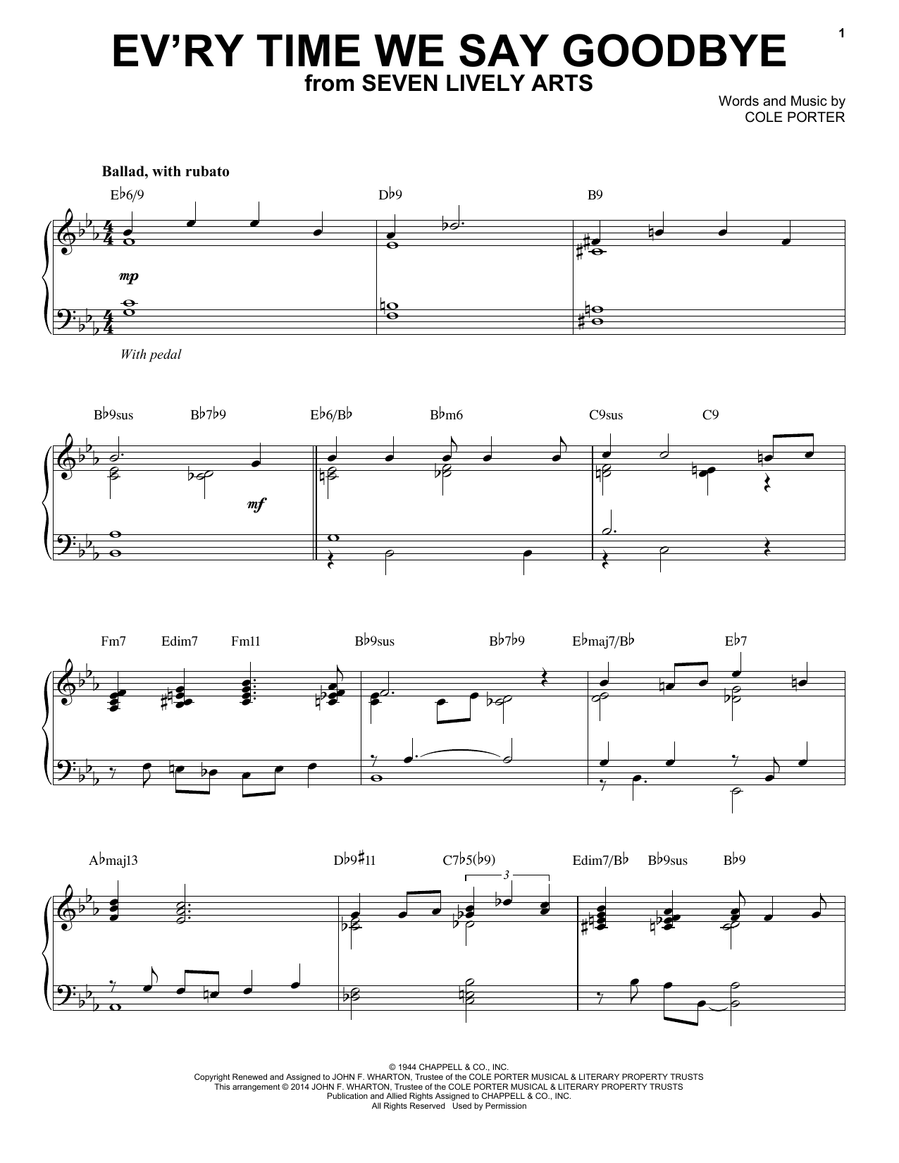 Cole Porter Ev'ry Time We Say Goodbye [Jazz version] (arr. Brent Edstrom) Sheet Music Notes & Chords for Piano - Download or Print PDF