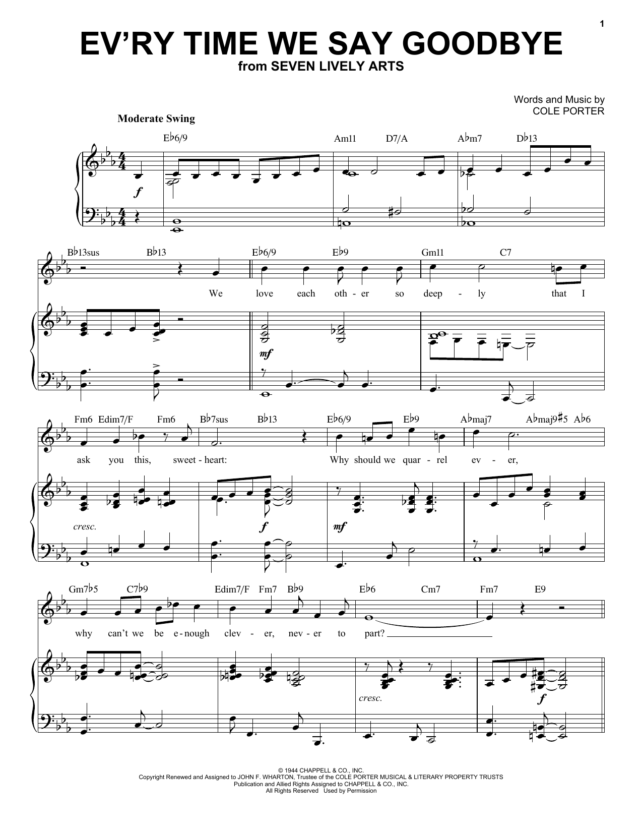 Cole Porter Ev'ry Time We Say Goodbye [Jazz version] (from Seven Lively Arts) (arr. Brent Edstrom) Sheet Music Notes & Chords for Piano Solo - Download or Print PDF