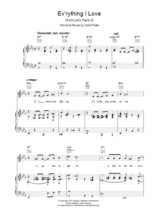 Cole Porter Ev'rything I Love Sheet Music Notes & Chords for Piano, Vocal & Guitar (Right-Hand Melody) - Download or Print PDF