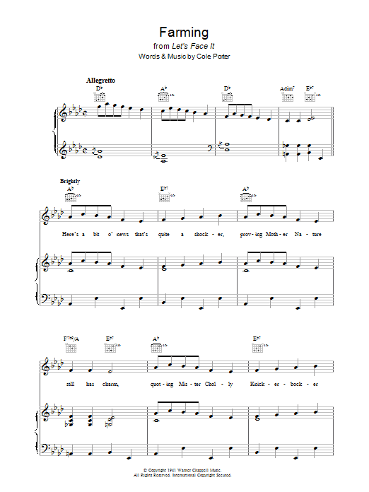 Cole Porter Farming Sheet Music Notes & Chords for Piano, Vocal & Guitar (Right-Hand Melody) - Download or Print PDF