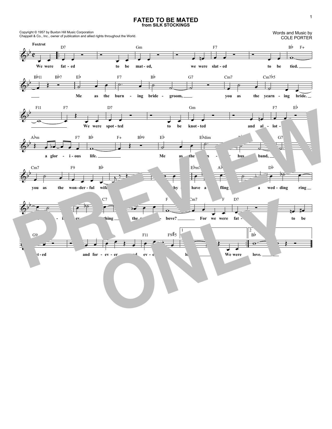 Cole Porter Fated To Be Mated Sheet Music Notes & Chords for Lead Sheet / Fake Book - Download or Print PDF