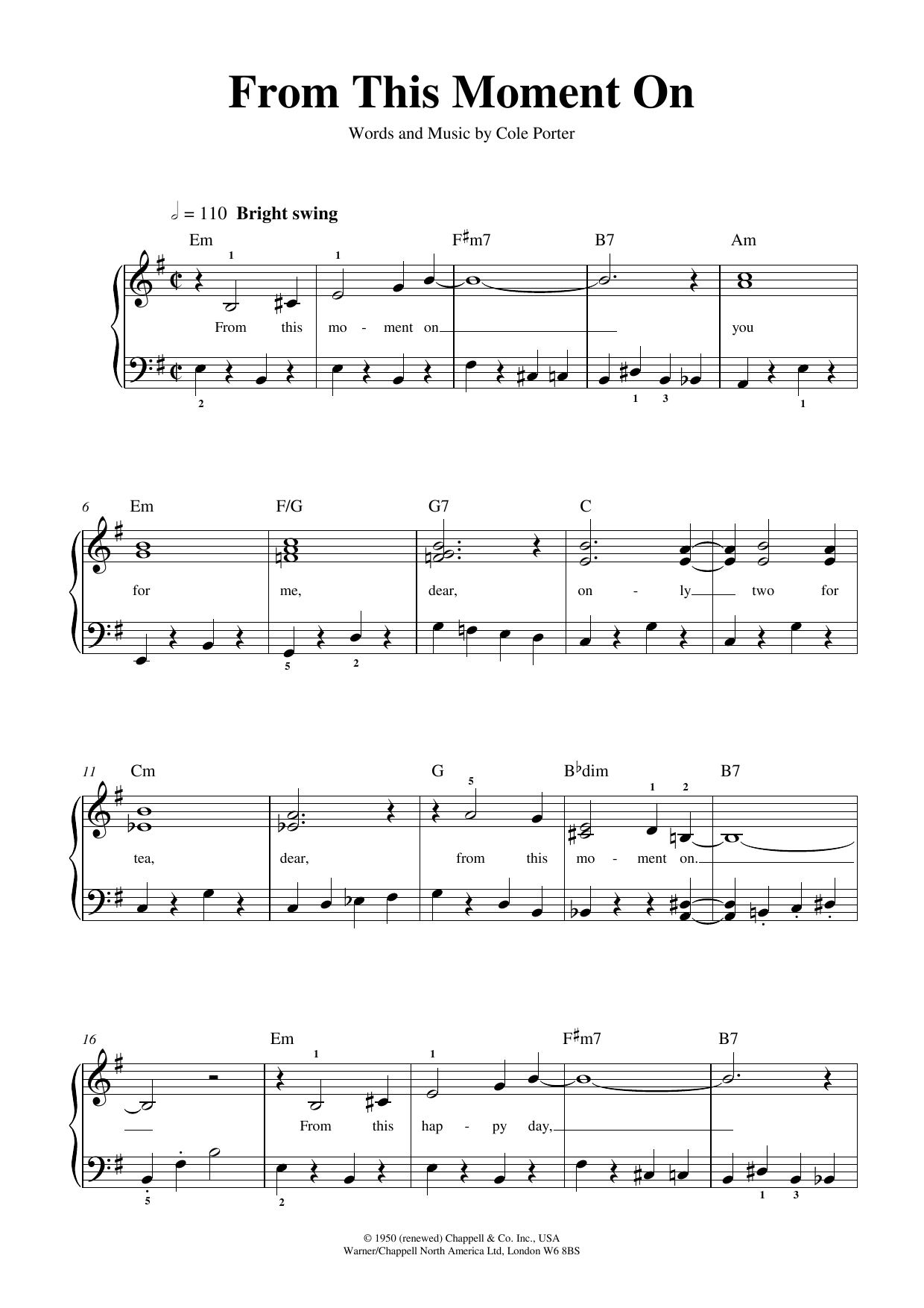 Cole Porter From This Moment On (from Out Of This World) Sheet Music Notes & Chords for Easy Piano - Download or Print PDF