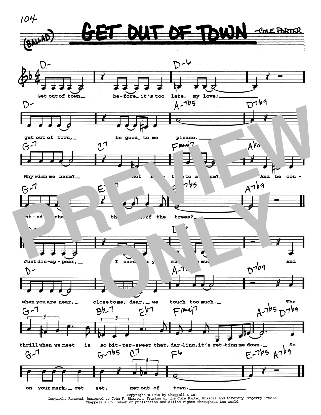 Cole Porter Get Out Of Town (Low Voice) Sheet Music Notes & Chords for Real Book – Melody, Lyrics & Chords - Download or Print PDF