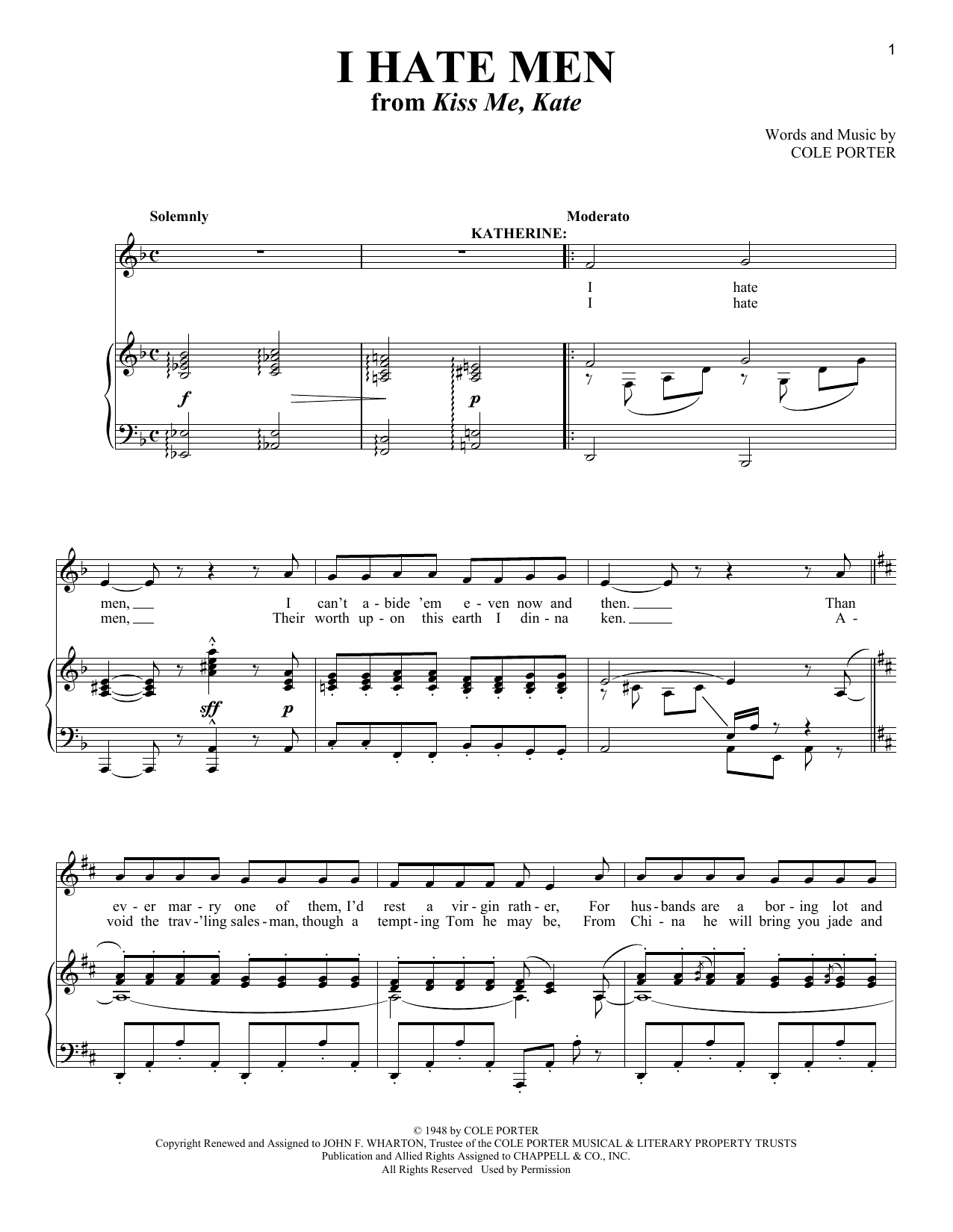 Cole Porter I Hate Men (from Kiss Me Kate) (arr. Richard Walters) Sheet Music Notes & Chords for Piano & Vocal - Download or Print PDF