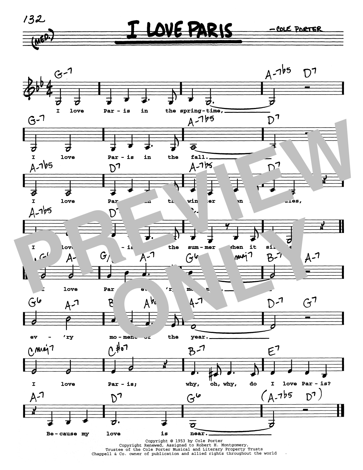 Cole Porter I Love Paris (Low Voice) Sheet Music Notes & Chords for Real Book – Melody, Lyrics & Chords - Download or Print PDF