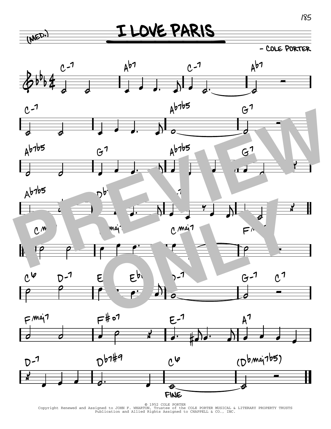 Cole Porter I Love Paris [Reharmonized version] (arr. Jack Grassel) Sheet Music Notes & Chords for Real Book – Melody & Chords - Download or Print PDF