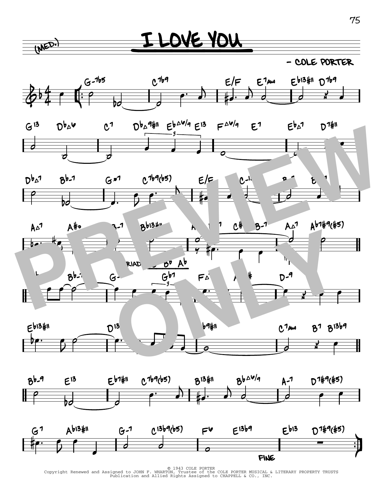 Cole Porter I Love You (arr. David Hazeltine) Sheet Music Notes & Chords for Real Book – Enhanced Chords - Download or Print PDF